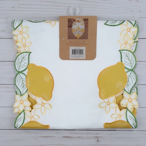Table Runner Lemon Floral Flowers Embroiderey Applique 13x70 - Picture 2 of 2